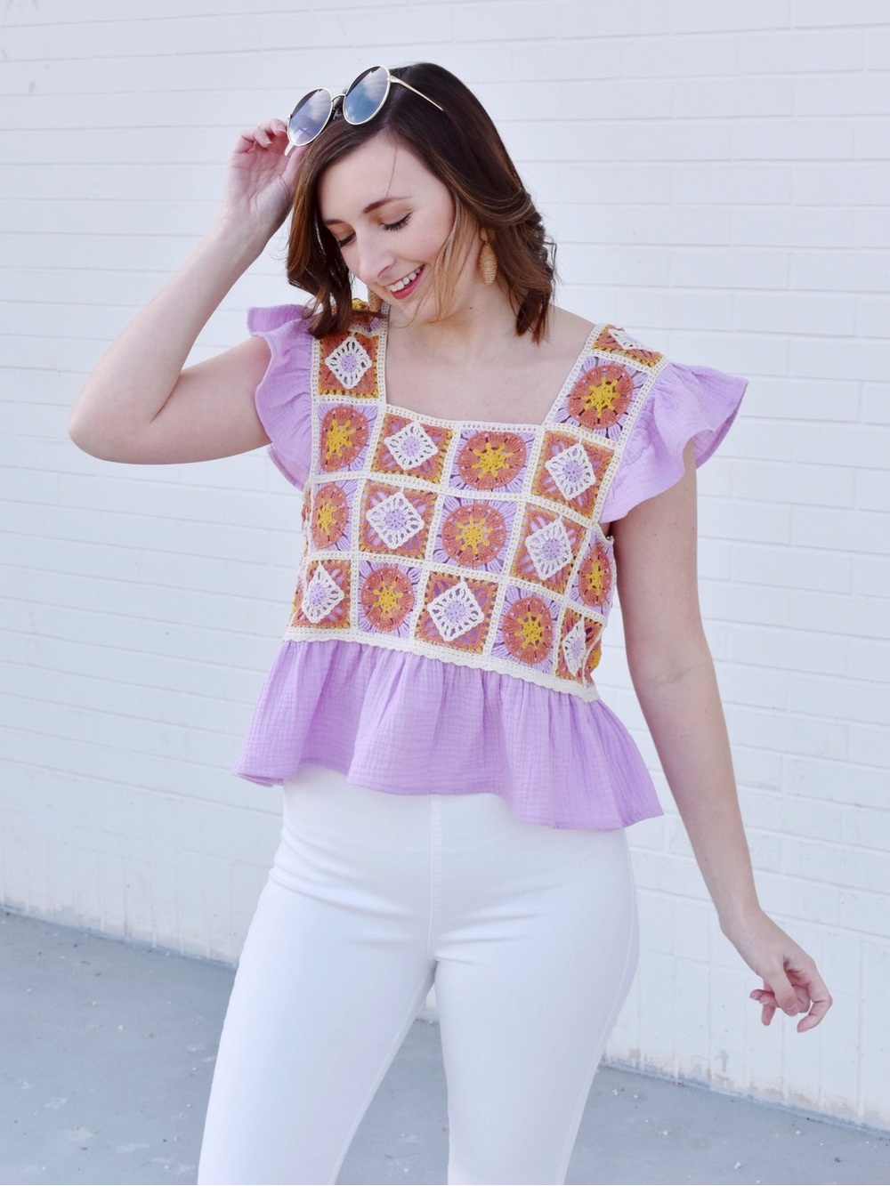 The Nines Lilac Crochet Square Peplum Crop Top